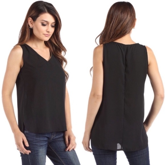 Faux Zipper Neckline High Low Chiffon Blouse Black - Picture 1 of 3